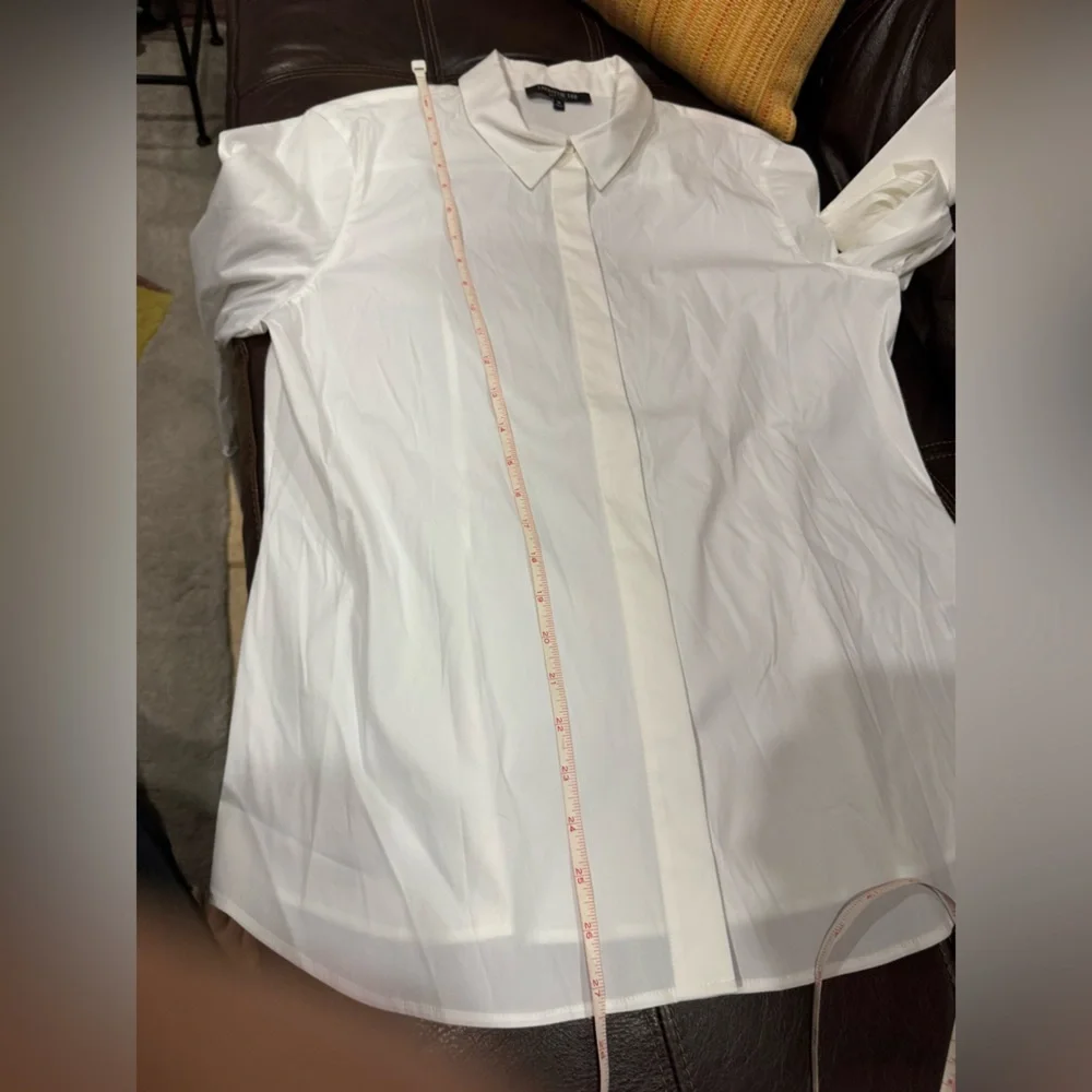 Lafayette 148 New York Crisp White cotton / spandex Button Down Shirt sz 10 - Picture 11 of 13